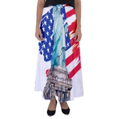 Statue Of Liberty Independence Day Poster Art Flared Maxi Skirt by Jancukart