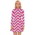 Chevrons - Pink Long Sleeve Velour Longline Dress View1