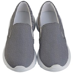 Soot Black And White Handpainted Houndstooth Check Watercolor Pattern Kids Lightweight Slip Ons by PodArtist