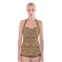 Esparto-tissue-braided-texture Boyleg Halter Swimsuit  View1