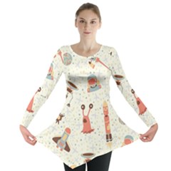 Seamless-background-with-spaceships-stars Long Sleeve Tunic 