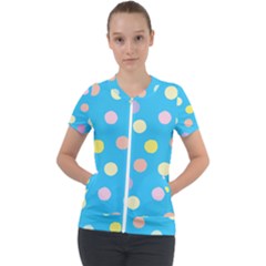 Blue Polkadot Short Sleeve Zip Up Jacket