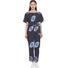 Eyes Evil Eye Blue Pattern Design Batwing Lightweight Chiffon Jumpsuit by artworkshop