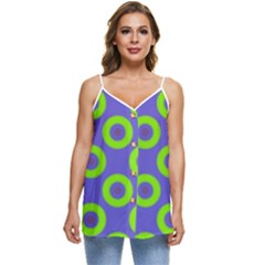 Polka-dots-green-blue Casual Spaghetti Strap Chiffon Top