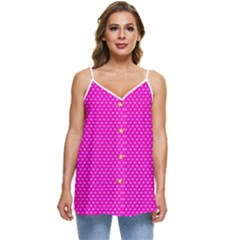 Polkadots-pink Casual Spaghetti Strap Chiffon Top