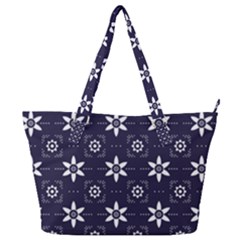 White Blue Floral Pattern Full Print Shoulder Bag