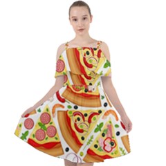 Pizza Love Cut Out Shoulders Chiffon Dress by designsbymallika