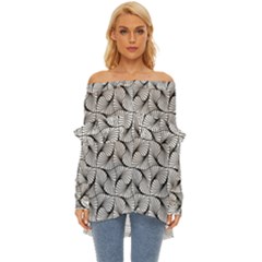 Abstract-gray Off Shoulder Chiffon Pocket Shirt