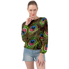 Peacock-feathers-color-plumage Banded Bottom Chiffon Top