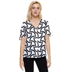 Background-black White Bow Sleeve Button Up Top