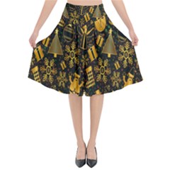 Christmas Gold Flared Midi Skirt