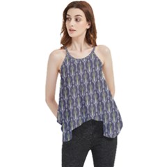 Seamless-pattern Gray Flowy Camisole Tank Top