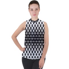 Triangle-black White Mock Neck Chiffon Sleeveless Top