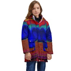 Peacock Plumage Fearher Bird Pattern Kid s Hooded Longline Puffer Jacket by Sapixe