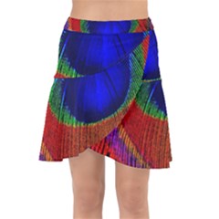 Peacock Plumage Fearher Bird Pattern Wrap Front Skirt by Sapixe