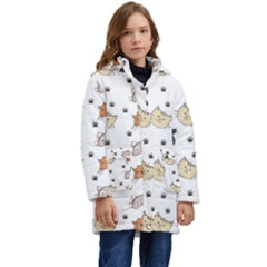 Cat Kitten Design Pattern Kid s Hooded Longline Puffer Jacket by Sapixe