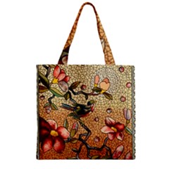 Flower Cubism Mosaic Vintage Zipper Grocery Tote Bag