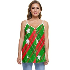 Background-green Red Star Casual Spaghetti Strap Chiffon Top