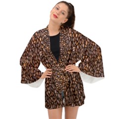 Coffee Beans Food Texture Long Sleeve Kimono by artworkshop