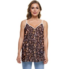 Coffee Beans Food Texture Casual Spaghetti Strap Chiffon Top