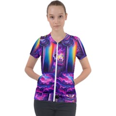 Purple Drawing Digital Art Short Sleeve Zip Up Jacket by Amaryn4rt