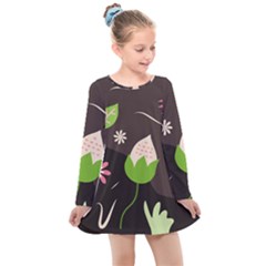 Wallpaper Floral Background Kids  Long Sleeve Dress