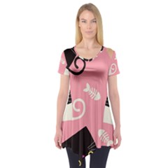 Cat Pattern Backgroundpet Short Sleeve Tunic  by Amaryn4rt