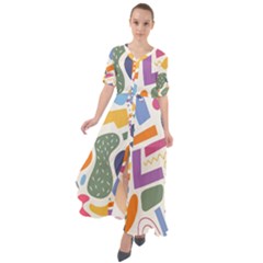 Abstract Pattern Background Waist Tie Boho Maxi Dress