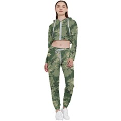 Green Leaves Camouflage Pattern Cropped Zip Up Lounge Set