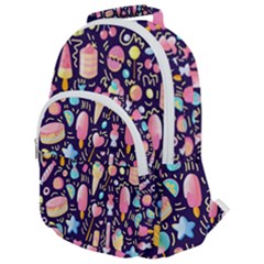 Cute-seamless-pattern-with-colorful-sweets-cakes-lollipops Rounded Multi Pocket Backpack by Wegoenart