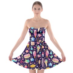 Cute-seamless-pattern-with-colorful-sweets-cakes-lollipops Strapless Bra Top Dress by Wegoenart