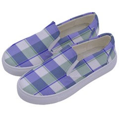 Blue And Green Plaids Kids  Canvas Slip Ons by ConteMonfrey