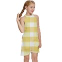 White and yellow plaids Kids  Halter Collar Waist Tie Chiffon Dress View3