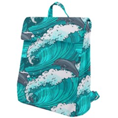 Sea Waves Seamless Pattern Flap Top Backpack by Wegoenart