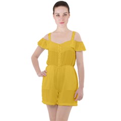 Geometric-pattern-yellow Ruffle Cut Out Chiffon Playsuit