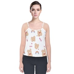 Illustrations Bear Cartoon Background Pattern Velvet Spaghetti Strap Top by Sudhe