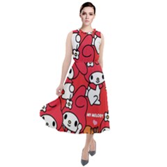 Rabbit Background Cartoon Round Neck Boho Dress