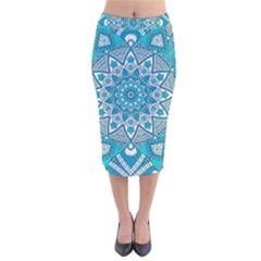 Mandala Blue Velvet Midi Pencil Skirt by zappwaits