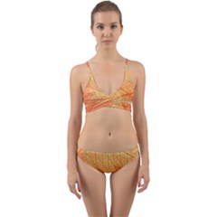 Orange Leaf Texture Pattern Wrap Around Bikini Set by Ravend