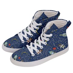 Illustration Cat Space Astronaut Rocket Maze Women s Hi-top Skate Sneakers by Ravend