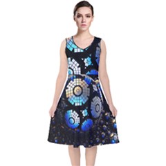 Illustration Tech Galaxy Robot Bot Science V-neck Midi Sleeveless Dress  by danenraven