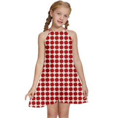 Red Pattern Seamless Texture Background Kids  Halter Collar Waist Tie Chiffon Dress