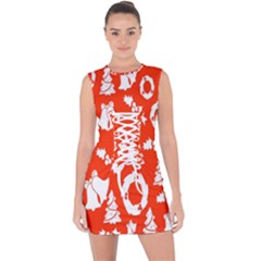 Orange  Card Christmas December Lace Up Front Bodycon Dress