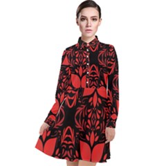 Christmas Red Black Xmas Gift Long Sleeve Chiffon Shirt Dress by artworkshop