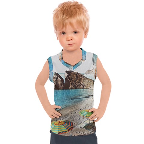 Beach Day At Cinque Terre, Colorful Italy Vintage Kids  Sport Tank Top by ConteMonfrey