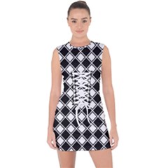 Square Diagonal Pattern Seamless Lace Up Front Bodycon Dress