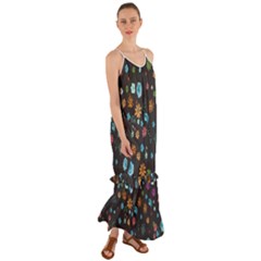 Flowers-leaves Leaf Background Floral Flora Cami Maxi Ruffle Chiffon Dress