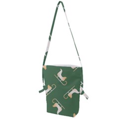 Gold Santa s Sleigh Green Print Folding Shoulder Bag by TetiBright