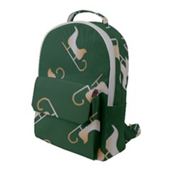 Gold Santa s Sleigh Green Print Flap Pocket Backpack (large) by TetiBright