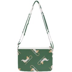 Gold Santa s Sleigh Green Print Double Gusset Crossbody Bag by TetiBright